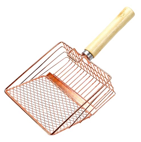 YIKANGHENG Robuste Katzenstreuschaufel mit Holzgriff, goldfarbenes Metall, große Schaufel für Katzentoilette (Gold) von YIKANGHENG