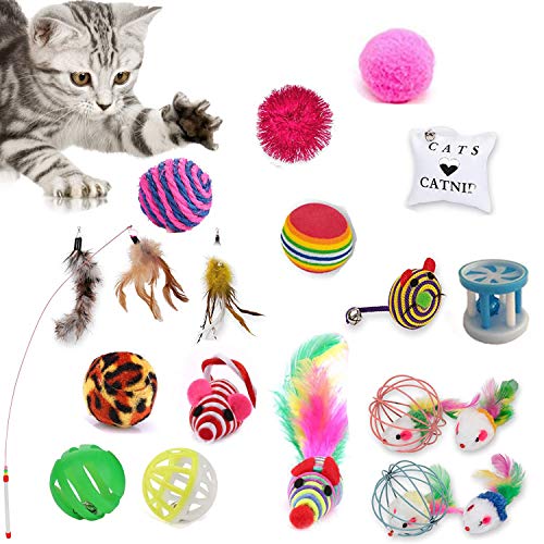 YIKEF Katzenspielzeug，Katzenspielzeug Set, 20 Stück Katzen Spielzeug ，Spiele für Kitten Interaktiv Ball Maus Katze Toys Variety Pack mit Federn für Kitty Haustier Katzen Spielzeug von YIKEF