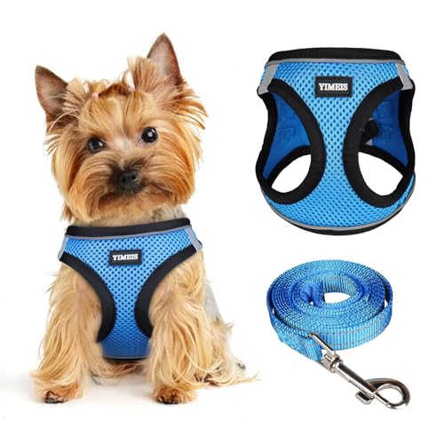 Hundegeschirr für kleine Hunde und Leine, Wabengitter, reflektierendes, leichtes Geschirr und verdrehsichere Haustierleine, mehrfarbig, Größe: XS-S-M (XS, Marineblau) von YIMEIS