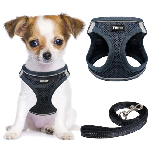 YIMEIS Hundegeschirr und Leine, Hundegeschirr, weiches Netzgewebe, verstellbar, reflektierende Weste für kleine, mittelgroße und große Welpen, Katzen (Marineblau, XS (1 Stück) von YIMEIS