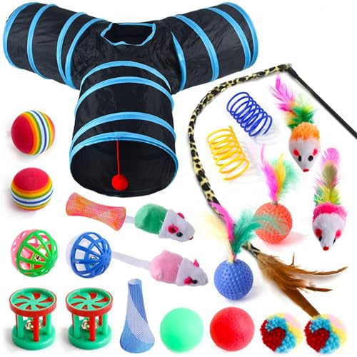 22 Stück Katzen Spielzeug, Katzenspielzeug mit Katzentunnel, Pet Cat Play Tunnel, Interaktives Katzen Spielzeug, Katzentunnel, Katzenspielzeug Set, Selbstbeschäftigung, Geeignet für Welpen und Katzen 22 Stück Katzen Spielzeug, Katzenspielzeug mit Katzentunnel, Pet Cat Play Tunnel, Interaktives Katzen Spielzeug, Katzentunnel, Katzenspielzeug Set, Selbstbeschäftigung, Geeignet für Welpen und Katzen von YIMINI