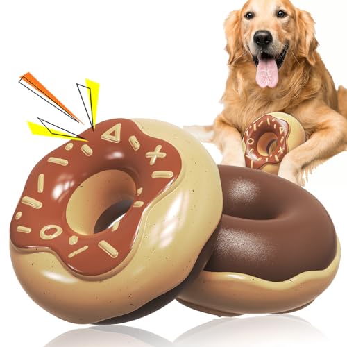 YINCORD Süßes Donut-Hundespielzeug für aggressive Kauer, unzerstörbar, quietschendes Hundespielzeug mit cremigem Duft für mittelgroße und große Rassen, strapazierfähig, langlebig, Kauspielzeug für von YINCORD