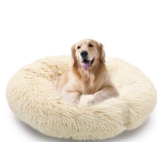 YINN Luxus-Hundebett, kuschelige Matratze für Labrador/Golden Retriever/Russell Hundekissen, großes Kunstfell, rund, beruhigendes Haustierbett, Anti-Angst-Kuschelkissen, Welpen-Sofa von YINN