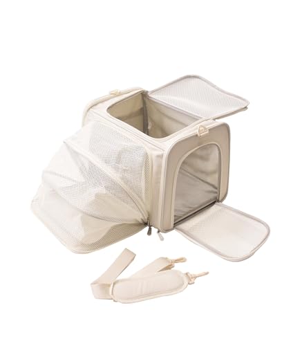 YINUKATI Hundebox Faltbar Hundetransportbox Erweiterbare Katzen Transporttasche Auto Tragbare Hundetragetasche Transportboxen mit Schultergurt für Haustiere bis 7.5kg von YINUKATI