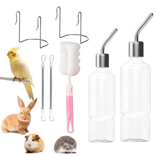 YINZZTRY 350ml Hängende Haustiere Wasserflaschen, 2 Stück Trinkflasche Kaninchen mit Halterung, 180ml Hasen Trinkflasche, Kaninchen Wasser Flaschen, mit 1 Bürsten, für Kaninchen Meerschweinchen von YINZZTRY