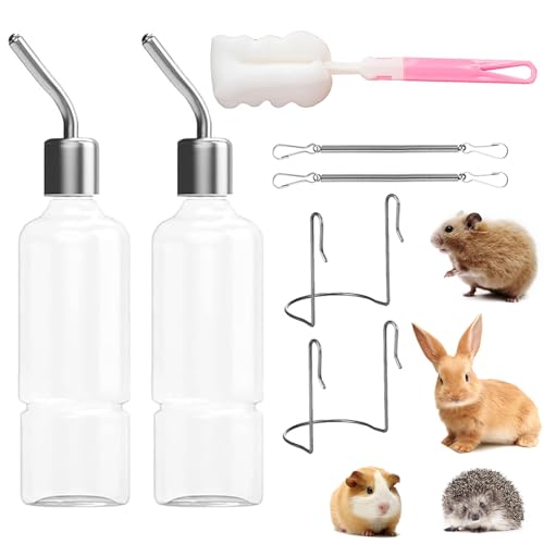 YINZZTRY 350ml Hängende Haustiere Wasserflaschen, 2 Stück Trinkflasche Kaninchen mit Halterung, Hasen Trinkflasche, Kaninchen Wasser Flaschen, mit 1 Bürsten, für Kaninchen Meerschweinchen von YINZZTRY