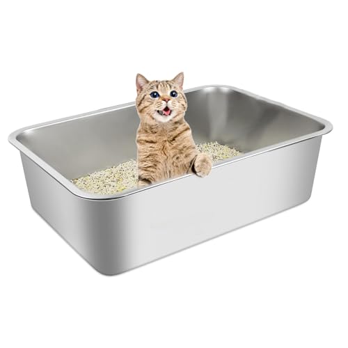 YIOUMLY Edelstahl Katzenklo,Große Stainless Steel Litter Box, Niemals Gerüche Fleckfrei Rostfrei Glatte Oberfläche (60 * 40 * 15) von YIOUMLY