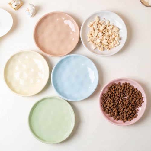 Keramik Futternäpfe für Katzen, 6 Stück Set, Pastellfarben, Flache Schüsseln von YIQOGAME