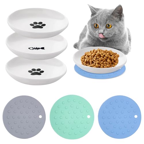 YIRUIEU 3 Stück Katzen Futternapf Flach Keramik, rutschfest Katzenfutterschüssel mit Napfunterlage Silikon,Katze Keramik Futterschale Spülmaschinenfest,Katzen Napfset für Katzen und Hunde YIRUIEU 3 Stück Katzen Futternapf Flach Keramik, rutschfest Katzenfutterschüssel mit Napfunterlage Silikon,Katze Keramik Futterschale Spülmaschinenfest,Katzen Napfset für Katzen und Hunde von YIRUIEU