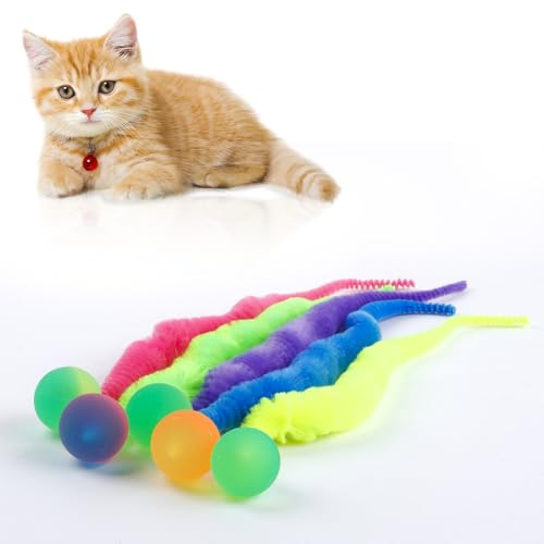 YISHANGFA Hüpfbälle für Katzen, 5 Packungen, flauschiger Wurm, Katzenwurm, Spielzeug mit fluoreszierendem Ball, magischer Wurm-Hüpfball mit Schwanz, Katzenspielzeug YISHANGFA Hüpfbälle für Katzen, 5 Packungen, flauschiger Wurm, Katzenwurm, Spielzeug mit fluoreszierendem Ball, magischer Wurm-Hüpfball mit Schwanz, Katzenspielzeug von YISHANGFA