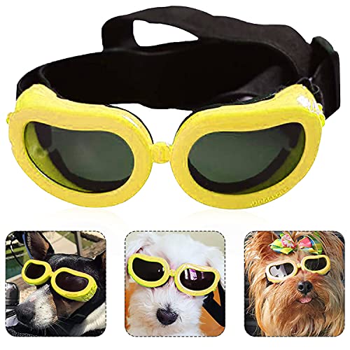 Haustier Hund Sonnenbrille, UV Sonnenbrillen für Hunde, Sonnenbrillen für Hunde, Hunde Sonnenbrille Verstellbarer, Sonnenbrille für Katzen, Sonnen und Windschutz, Schutz für die Augen Gelb von YISKY