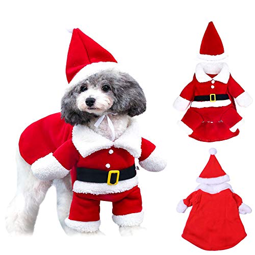 Weihnachten Haustier Umhang, Weihnachten Hundebekleidung Haustier Welpen Kostüm Herbst Winter Warm Kleidung, Geschenk für Hund Katze, Haustier Kostüm Mantel Anzug mit Cap von YISKY