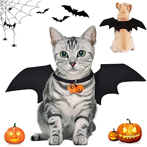 YISKY Halloween Haustier Kostüm, Haustier Fledermaus Kostüm, Katze Bat Wings Kostüm, Haustier Fledermausflügel mit 2Pcs Pumpkin Bell, Halloween Hunde Katze Fledermaus Kostüm, Haustiere Cosplay-Kostüm von YISKY