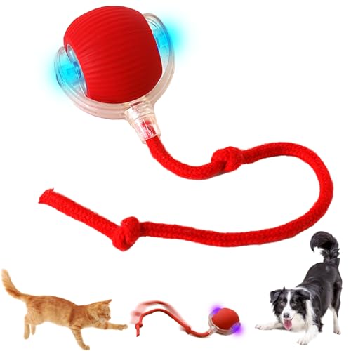 YISKY Interactive Cat Toys Rolling Ball, Hundespielzeug mit Schnur, Interaktives Hunde-Ball Spielzeug, Automatisch Rollender B-All für Kleine, Mittlere Hunde (B) von YISKY