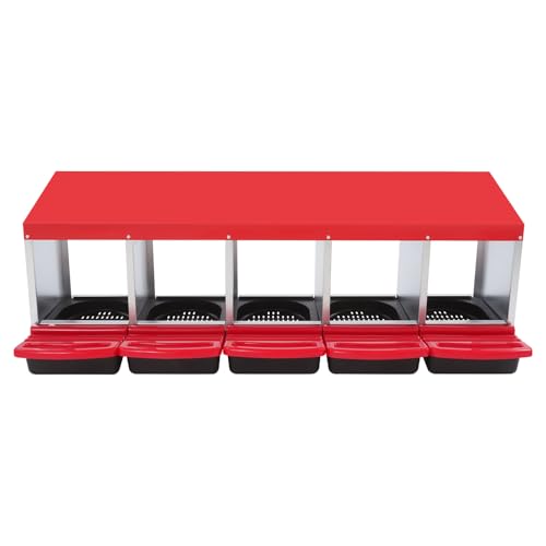 Hühner Legenest,5 Abteile,132x52x48cm Hühnernest Abrollnest, Hühner Nestkasten,Hühnerei Legen Box für Outdoor, Hinterhof, Bauernhof (Rot) von YISSALE