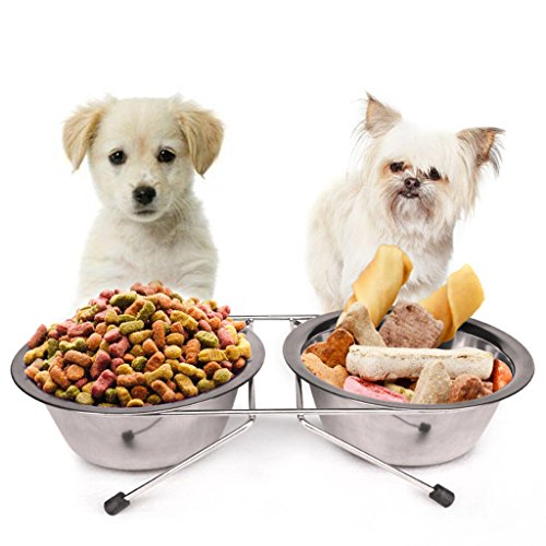 ❤ Doppelnapf für Hunde und Katzen, Edelstahl, rutschfest von YISU