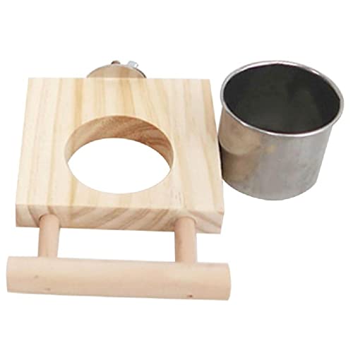 YISU4 Papagei-Feeder-Barsch für Käfig Hängende Vogel-Feeder mit Edelstahl-Lebensmittel Wasserschale Fütterungsbecher mit Persch-Plattform aus Holz-Bird-Perch-Ständer Kleine mittlere von YISU4