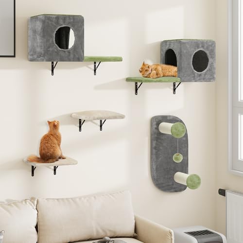 YITAHOME 5-Teiliges Stabiler Kletterwand Katzen Set aus Flanell, Katzenmöbel mit Katzenhaus, Katzenbett, Sisalsäule für Katze Schlafen Spielen Lounging von YITAHOME