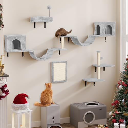 YITAHOME 8 PCS Katzenkletterwand-Set, Stabiles Plüsch-Klettergerät für Katzen, Katzenklettergerüst Spieltürme mit Kratzbäumen, Katzenhaus, Katzenbrücke, Katzentreppe und Hängeball, Hellgrau YITAHOME 8 PCS Katzenkletterwand-Set, Stabiles Plüsch-Klettergerät für Katzen, Katzenklettergerüst Spieltürme mit Kratzbäumen, Katzenhaus, Katzenbrücke, Katzentreppe und Hängeball, Hellgrau von YITAHOME
