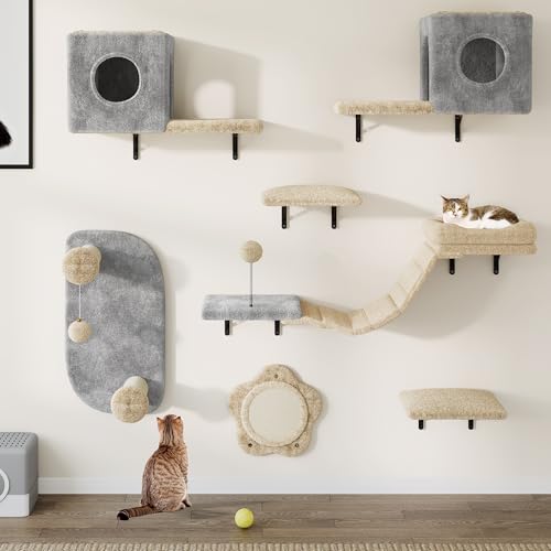 YITAHOME 8-Teiliges Stabiler Kletterwand Katzen Set aus Flanell, Katzenmöbel mit Katzenhaus, Katzenbett, Katzenkratzbrett, Katzenhängebrücke, Sisalsäule für Katze Schlafen Spielen Lounging YITAHOME 8-Teiliges Stabiler Kletterwand Katzen Set aus Flanell, Katzenmöbel mit Katzenhaus, Katzenbett, Katzenkratzbrett, Katzenhängebrücke, Sisalsäule für Katze Schlafen Spielen Lounging von YITAHOME