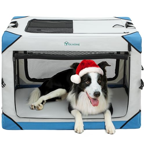 YITAHOME Faltbare Hundebox, 4 Türen, tragbare Reise-Hundebox mit robusten Netzfenstern, faltbare, weiche Hundebox für drinnen und draußen (91,4 cm L x 63,5 cm B x 63,5 cm H) von YITAHOME