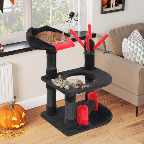 YITAHOME Gothic Kratzbaum, Mehrstöckiges Katzen-Spielzentrum mit Sitzstange, Zwei Plattformen mit Loch, Integrierte Sisalstämme, Spinnen-Ornamente, Schwarz und Rot YITAHOME Gothic Kratzbaum, Mehrstöckiges Katzen-Spielzentrum mit Sitzstange, Zwei Plattformen mit Loch, Integrierte Sisalstämme, Spinnen-Ornamente, Schwarz und Rot von YITAHOME