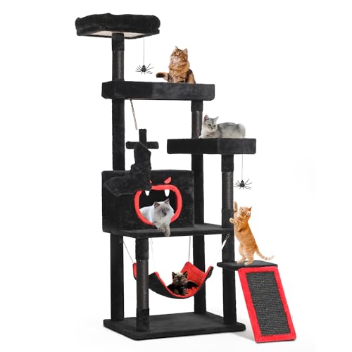YITAHOME Gothic XL Kratzbaum groß, 160cm hoch, Grosse Katzen Stabil mit 4 Sisalsäule, 1 Kratzbrettern, 1 Hängematte, 2 Spinne hängende Kugel, Sargbett Plattformen, Höhle, Halloween, schwarz YITAHOME Gothic XL Kratzbaum groß, 160cm hoch, Grosse Katzen Stabil mit 4 Sisalsäule, 1 Kratzbrettern, 1 Hängematte, 2 Spinne hängende Kugel, Sargbett Plattformen, Höhle, Halloween, schwarz von YITAHOME