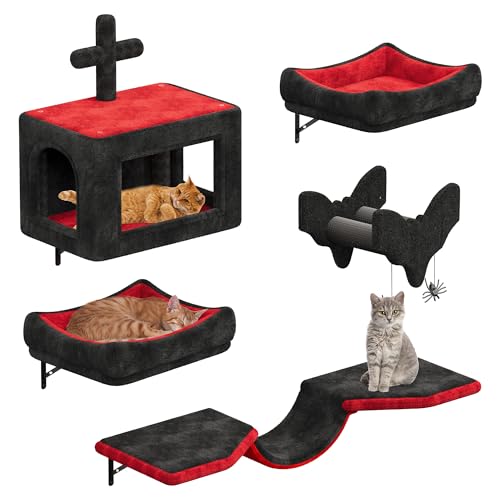 YITAHOME Gotisch Kletterwand Katzen Set aus Flanell, 5-Teiliges Stabiler Katzenmöbel mit Katzenhaus, Katzenbett, Katzenhängematte, Sisalsäule mit Spinne für Katze Schlafen Spielen Lounging YITAHOME Gotisch Kletterwand Katzen Set aus Flanell, 5-Teiliges Stabiler Katzenmöbel mit Katzenhaus, Katzenbett, Katzenhängematte, Sisalsäule mit Spinne für Katze Schlafen Spielen Lounging von YITAHOME