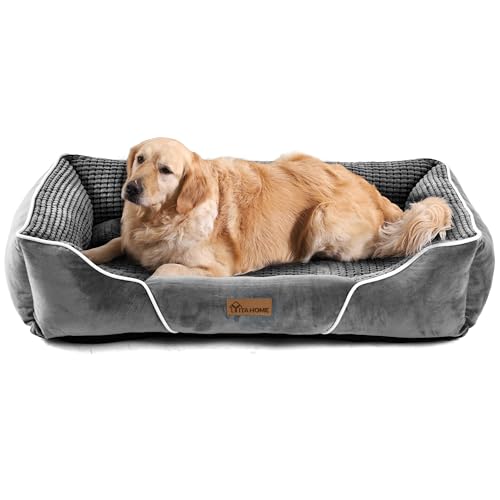 YITAHOME Hundebett für Hunde mittlerer und großer Größe, Hundekissen,Hundebetten, 89x64cm, rutschfeste Unterseite Hundesofa,grau von YITAHOME