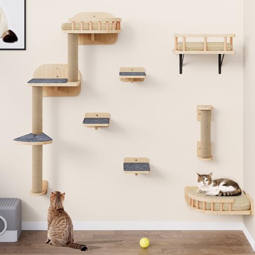 YITAHOME Katzen Kletterwand, Kletterwand Katzen Set aus Holz, 7-Teiliges Stabiler Katzenmöbel mit Kratzbäume, Eckplattform, Treppensteigen und Katzenbett für Katze Schlafen Spielen Lounging YITAHOME Katzen Kletterwand, Kletterwand Katzen Set aus Holz, 7-Teiliges Stabiler Katzenmöbel mit Kratzbäume, Eckplattform, Treppensteigen und Katzenbett für Katze Schlafen Spielen Lounging von YITAHOME