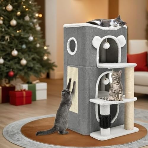 YITAHOME Katzenhaus, Katzenbetten für Hauskatzen, modernes Katzenhaus mit Highway-Höhle, Kratz- und Juckreizpfosten, Klettergerüst, Katzenwürfel-Spielhaus für mehrere Kätzchen (Grau) von YITAHOME