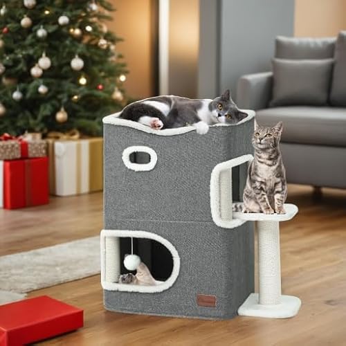 YITAHOME Katzenhaus Indoor, Katzenbett für Indoor-Katzen, Katzentonne, Katzenhöhle, Kratzbaum Klein mit Plattform, Katzenmöbel, Katzenbett Höhle, katzenhöhlen, Katzenbetten (Grau) von YITAHOME