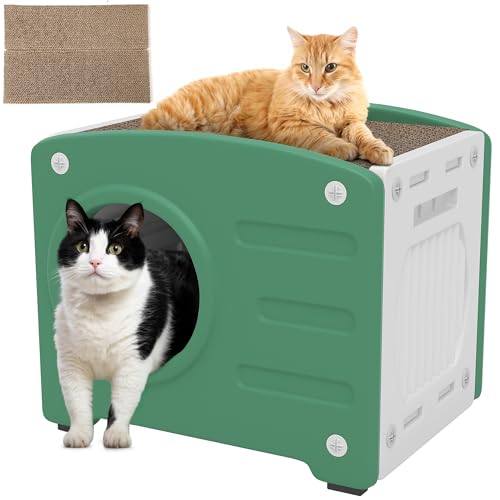 YITAHOME Katzenhöhle mit Kratzbrett, XXL Katzentonne aus robustem Plastik, Wasserabweisendes Katzenbett für Indoor-Katzen, 99kg Tragfähigkeit Extra stabil, Ideal als Schlafhöhle & Spielhaus, Grün von YITAHOME