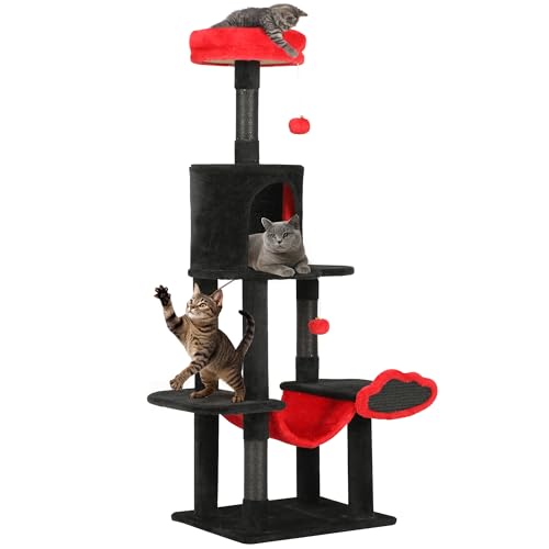 YITAHOME Katzenkletterbaum mit Hängematte, Kratzbäumen, Zwei baumelnden Bällen und Plüschversteck, Katzenturm für Die Wohnung, Katzen-Aktivitätszentrum, Rot & Schwarz YITAHOME Katzenkletterbaum mit Hängematte, Kratzbäumen, Zwei baumelnden Bällen und Plüschversteck, Katzenturm für Die Wohnung, Katzen-Aktivitätszentrum, Rot & Schwarz von YITAHOME