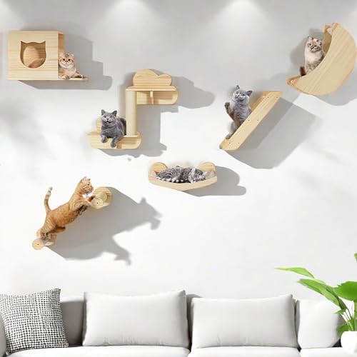 YITAHOME Katzenkletterwand Set aus Holz, 7-teiliges stabiles Katzenmöbel mit Katzenhaus, Katzenbett, Treppe, Sisalpfosten, Katzenhängematte für Katzen zum Schlafen, Spielen und Ausruhen YITAHOME Katzenkletterwand Set aus Holz, 7-teiliges stabiles Katzenmöbel mit Katzenhaus, Katzenbett, Treppe, Sisalpfosten, Katzenhängematte für Katzen zum Schlafen, Spielen und Ausruhen von YITAHOME