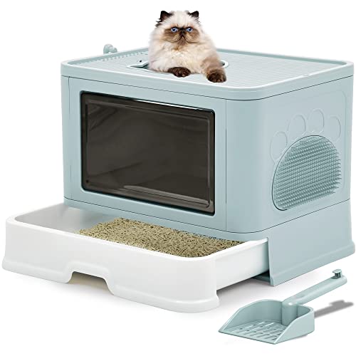 YITAHOME Katzenklo mit Deckel, 48x38x38cm Großes Katzentoilette mit Schaufel, Obenliegender Eingang und seitlicher Ausstieg, Leicht zu reinigen Cat Litter Box Für große Katzen, Kätzchen von YITAHOME