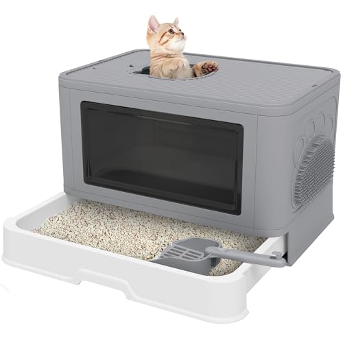 YITAHOME Katzenklo mit Deckel, 48x38x38cm Großes Katzentoilette mit Schaufel, Obenliegender Eingang und seitlicher Ausstieg, Leicht zu reinigen Cat Litter Box Für große Katzen, Kätzchen von YITAHOME
