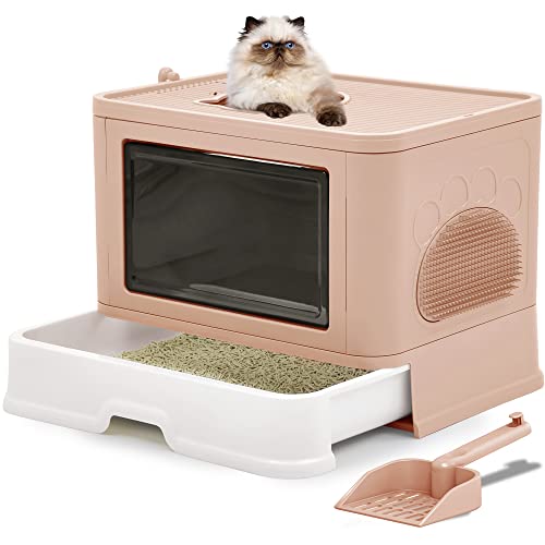 YITAHOME Katzentoilette mit Deckel, Katzenklo Groß, Katzenklo Hop In, Geruchlose Katzentoilette mit Kapuze, mit Streuschaufel, Reinigen (Rosa) von YITAHOME