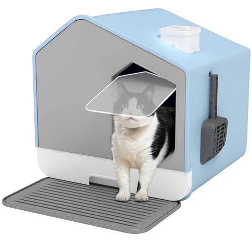 YITAHOME Katzentoilette mit Haube, Katzenklo mit Deckel und Schaufel, Einfache Reinigung, Versteckte Überdachte Katzentoilette, Hohe Seiten (Blau von YITAHOME