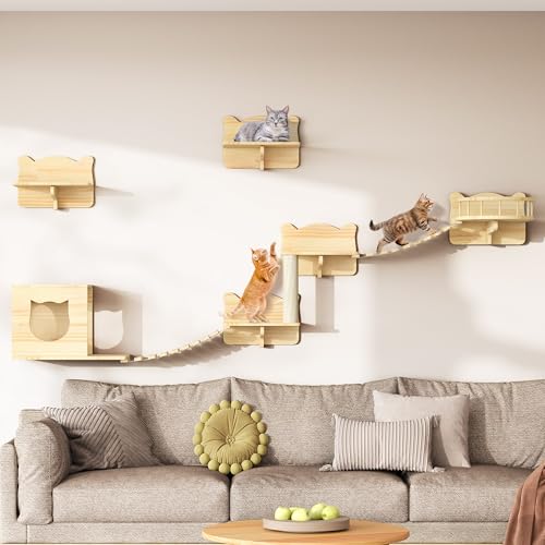 YITAHOME Kletterwand Katzen Set aus Holz, 5-Teiliges Stabiler Katzenmöbel mit Katzenhaus, Katzenbett, Plattform, Sisalsäule, Katzenhängebrücke, für Katze Schlafen Spielen Lounging YITAHOME Kletterwand Katzen Set aus Holz, 5-Teiliges Stabiler Katzenmöbel mit Katzenhaus, Katzenbett, Plattform, Sisalsäule, Katzenhängebrücke, für Katze Schlafen Spielen Lounging von YITAHOME