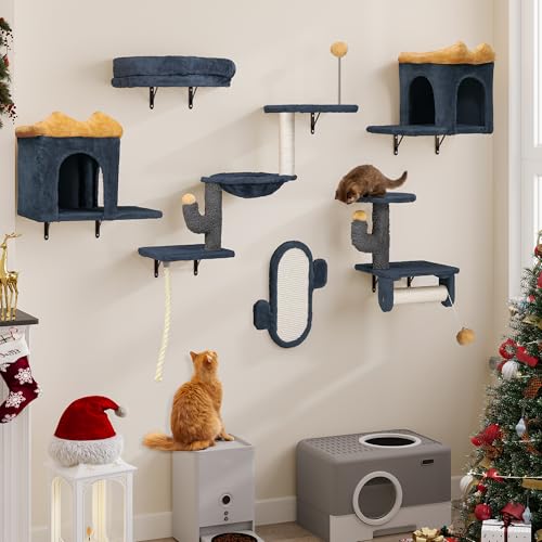 YITAHOME 7 PCS Katzenkletterwand-Set, Stabiles Plüsch-Klettergerüst für Katzen, Katzenklettergerüst Spieltürme mit Katzenhaus, Katzenhängematte und Hängeball, Dunkelgrau & Gelb YITAHOME 7 PCS Katzenkletterwand-Set, Stabiles Plüsch-Klettergerüst für Katzen, Katzenklettergerüst Spieltürme mit Katzenhaus, Katzenhängematte und Hängeball, Dunkelgrau & Gelb von YITAHOME