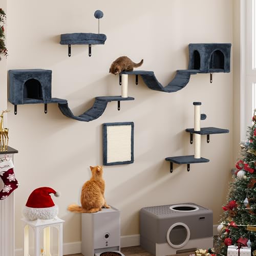 YITAHOME 8 PCS Katzenkletterwand-Set, Stabiles Plüsch-Klettergerät für Katzen, Katzenklettergerüst Spieltürme mit Kratzbäumen, Katzenhaus, Katzenbrücke, Katzentreppe und Hängeball, Dunkelgrau YITAHOME 8 PCS Katzenkletterwand-Set, Stabiles Plüsch-Klettergerät für Katzen, Katzenklettergerüst Spieltürme mit Kratzbäumen, Katzenhaus, Katzenbrücke, Katzentreppe und Hängeball, Dunkelgrau von YITAHOME