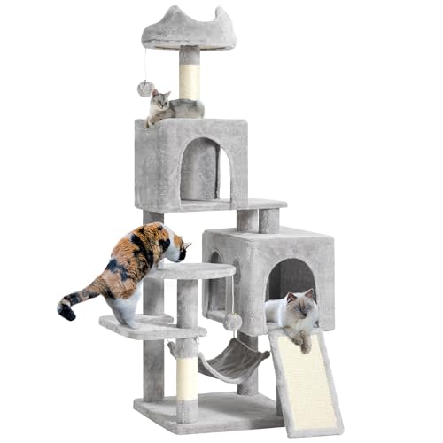 YITAHOME Kratzbaum Groß, XL 137 cm hoch, mit 2 Sisalpfosten Kratzsäule, 1 Plattformen, 2 Höhlen, Hängematte, Plüschbälle, Katzenkratzbrett, Kletterbaum für Katzen, Hellgrau YITAHOME Kratzbaum Groß, XL 137 cm hoch, mit 2 Sisalpfosten Kratzsäule, 1 Plattformen, 2 Höhlen, Hängematte, Plüschbälle, Katzenkratzbrett, Kletterbaum für Katzen, Hellgrau von YITAHOME