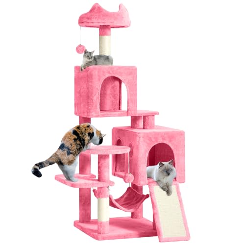 YITAHOME Kratzbaum Groß, XL 137 cm hoch, mit 2 Sisalpfosten Kratzsäule, 1 Plattformen, 2 Höhlen, Hängematte, Plüschbälle, Katzenkratzbrett, Kletterbaum für Katzen, Rosa YITAHOME Kratzbaum Groß, XL 137 cm hoch, mit 2 Sisalpfosten Kratzsäule, 1 Plattformen, 2 Höhlen, Hängematte, Plüschbälle, Katzenkratzbrett, Kletterbaum für Katzen, Rosa von YITAHOME