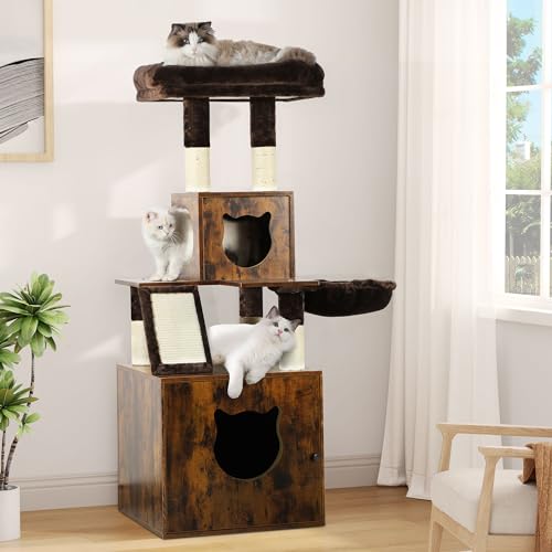YITAHOME Kratzbaum mit Katzenklo-Schrank, 4-in-1 Katzenkratzbaum Holz mit Sisalstämmen, Katzenmöbelbaum mit Kratzbrett/Katzenklo-Gehäuse/Hängematte, Vintage-Braun YITAHOME Kratzbaum mit Katzenklo-Schrank, 4-in-1 Katzenkratzbaum Holz mit Sisalstämmen, Katzenmöbelbaum mit Kratzbrett/Katzenklo-Gehäuse/Hängematte, Vintage-Braun von YITAHOME