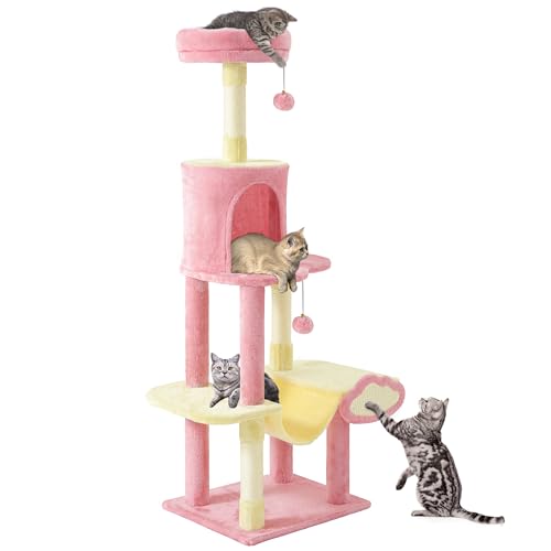 YITAHOME Luxus Kratzbaum mit Hängematte, Mehrstöckiger Kratzbaum mit Sitzstange für Große Katzen, Platzsparender Kratzturm für Wohnung und Wohnzimmer, Rosa YITAHOME Luxus Kratzbaum mit Hängematte, Mehrstöckiger Kratzbaum mit Sitzstange für Große Katzen, Platzsparender Kratzturm für Wohnung und Wohnzimmer, Rosa von YITAHOME