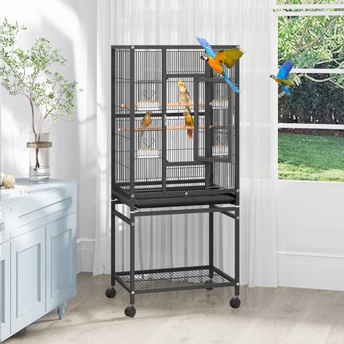 YITAHOME Vogelkäfig für Sittiche aus Metall, 136,9 cm, groß, Papageienkäfige mit Samenfänger, Vogelkäfigabdeckung, mit Rollständer und Bremsen für Lovebirds Nymphensittiche, Taubenfinken, Schwarz von YITAHOME