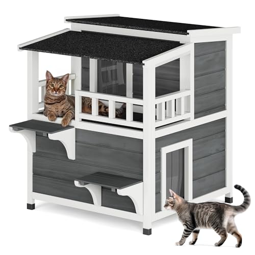 YITAHOME Zweistöckiges Katzenhaus im Freien mit Balkon, große Wildvilla Katzenhaus wetterfest, 2-stöckiges Katzenhaus für mehrere Katzen YITAHOME Zweistöckiges Katzenhaus im Freien mit Balkon, große Wildvilla Katzenhaus wetterfest, 2-stöckiges Katzenhaus für mehrere Katzen von YITAHOME