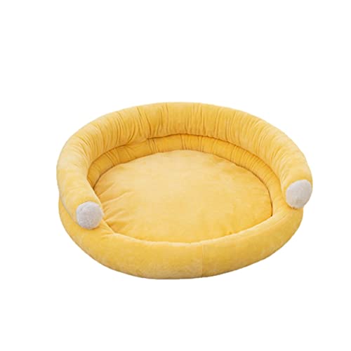 YITANA Egg Tart Pet Dog Sofa Bed Round Cat Sofas Cat Bed with Zipper Dog Bed for Small Midium Dog Suede Easy Clean (L,Yellow) von YITANA