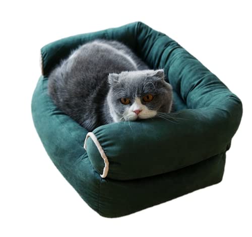 YITANA Vintage Pet Cat Sofa Bed Cat Sofas for Indoor Cats Cave Small Dogs Soft Comfortable Suede Easy Clean Fur (XL 65 * 55cm,Wine Red) von YITANA